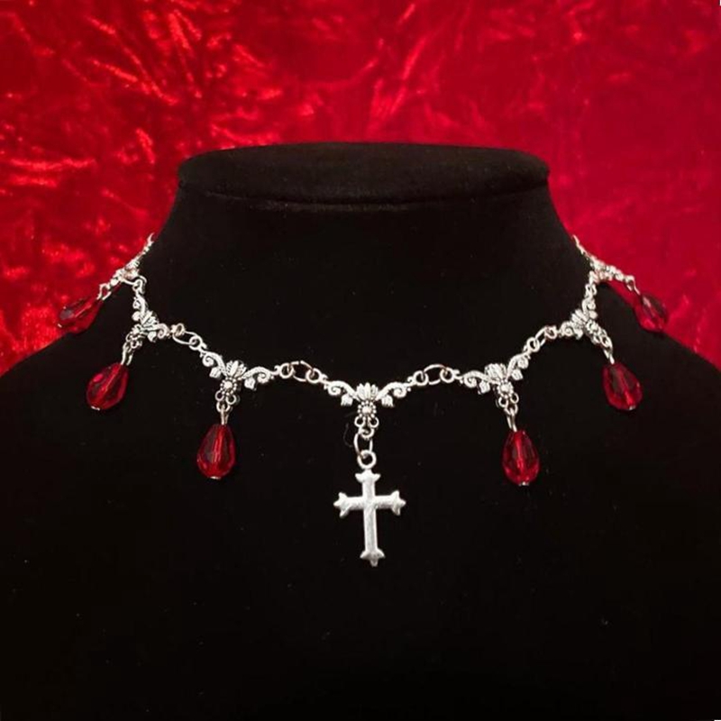 Women'S Victorian Accessories - Vampire Bite Chokers Blood Drips Cross