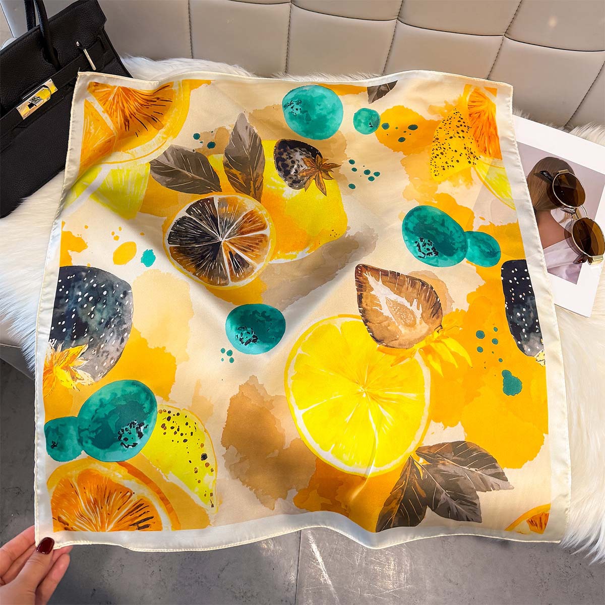 Fashion Lemon Fruit Pattern Sq - Silk Scarf Square recension och pris